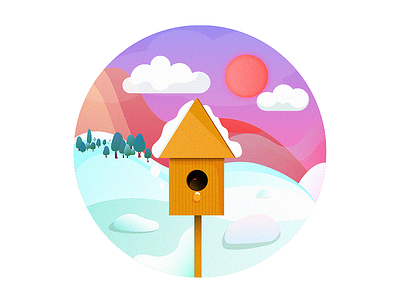 Birdhouse birdhouse clouds flat icon illustration nature snow ui vector winter