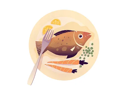 Fishporn brush carrot dishes eat eye fish food illustration lemon photoshop pornfood renaud lavency