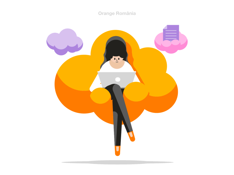 Orange Cloud animation cloud girl illustration laptop orange working