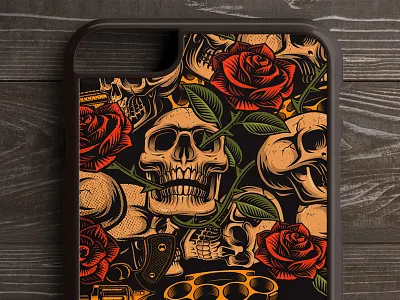 Seamless Background With Skulls/ brass knuckle guns illustration seamless background skulls textile design vector