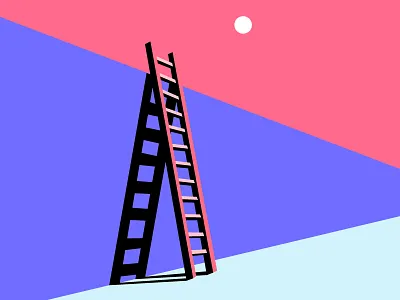 Over the wall climb color illustration ladder shadow stairs wall