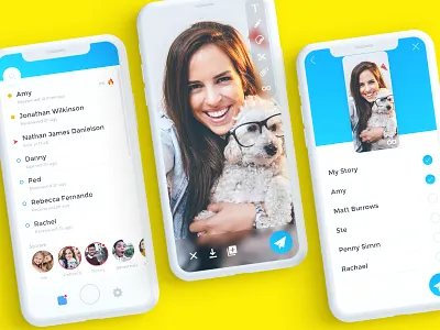 Experimenting with Snapchat UI on iPhone X using Adobe XD adobe xd app bright camera friends fun iphone x message snap snapchat stories video