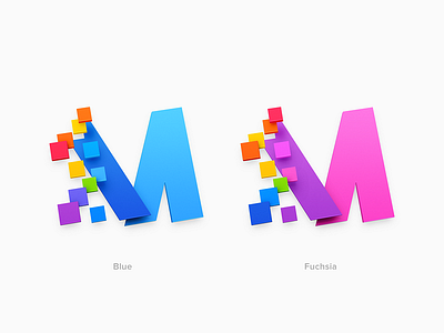 "M" Icon Blue & Fuchsia app icon building blocks logo m icon m logo mac icon macos icon osx icon pixel collage rainbow color realistic sandor skeu skeuomorph skeuomorphism ui icon user interface icon ux icon