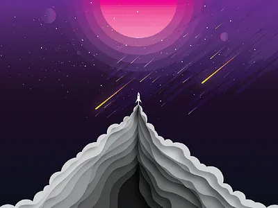 Voyage. flat layers moon nature space stars