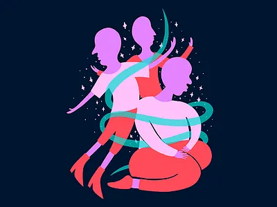 Two Celebrating, One Not celebration group illustration ribbon shapes