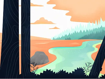 Landscape brush earth foliage forest green illustration landscape nature river