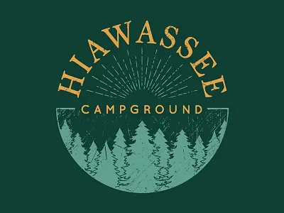 Hiawassee Campground Logo branding campground forest logo modern rv park sunrays textured trees trendy vector