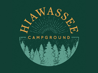 Hiawassee Campground Logo branding campground forest logo modern rv park sunrays textured trees trendy vector