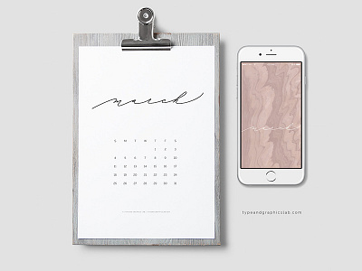 Free Printable + Mobile Calendar (March 2018) background calendar calligraphy custom type hand drawn inspirational lettering logo pattern type typography