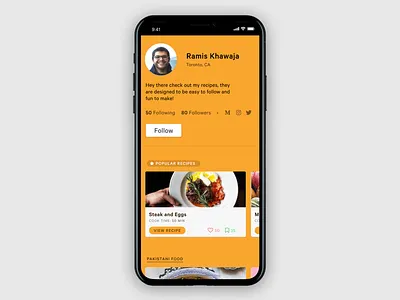 Daily UI – No. 6: User Profile cards cooking daily ui design food ios app iphone mobile app recipes ui user profile yellow