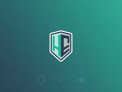 H E - Developer Logo badge branding code coding developer gradient logo logotype shield