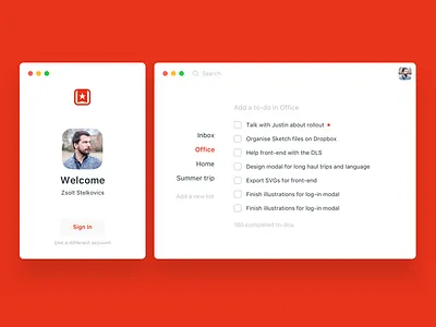 Wunderlist redesign - login and main screen clean minimal red redesign ui ux wunderlist