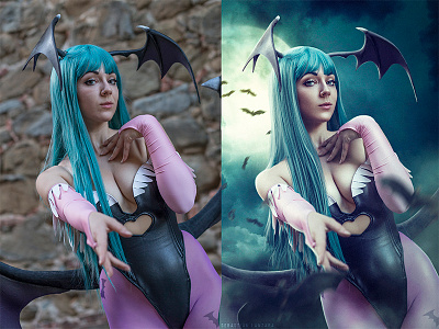 Morrigan color compositing correction digital photoshoot poster retouching texture videogame