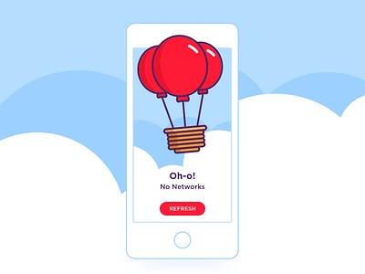 No Networks app ui balloons clouds illustration mobile app refresh vector graphic