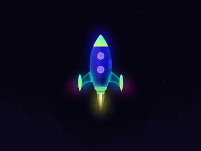 Glowing Rocket flat glowing illustration lights neon rocket up