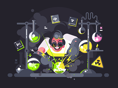 Chemist character chemist experiment flask flat illustration kit8 laboratory scientist test tube vector