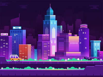 City night scene city illustration isometric