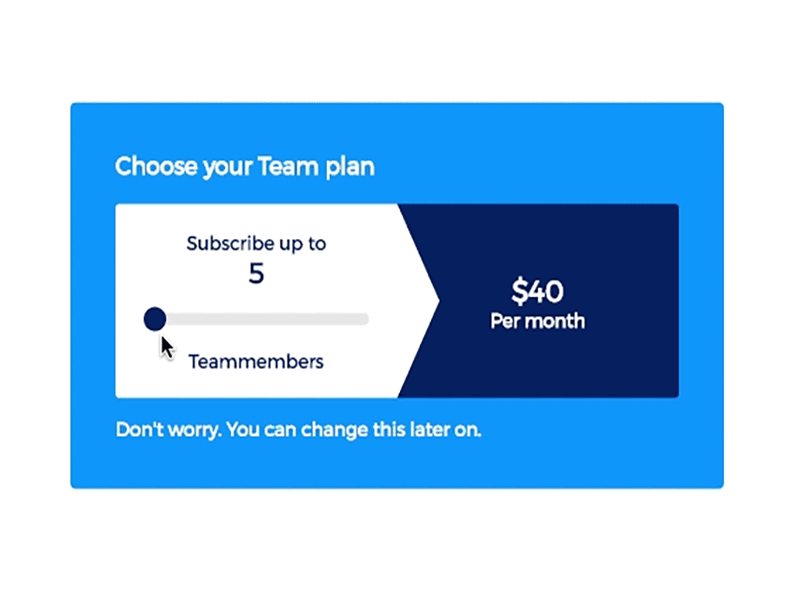 Team pricing form component form pricing range slider