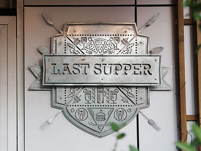 Laser cut on steel sheets last supper logo pub