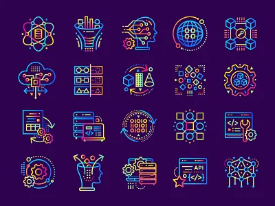 Data Science gradient icons algorithm artificial intelligence blockchain data science gradient icon information line machine learning outline stroke technology
