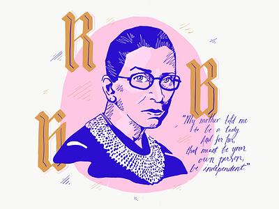 R.B.G. blue illustration pink portrait rbg ruth bader ginsburg