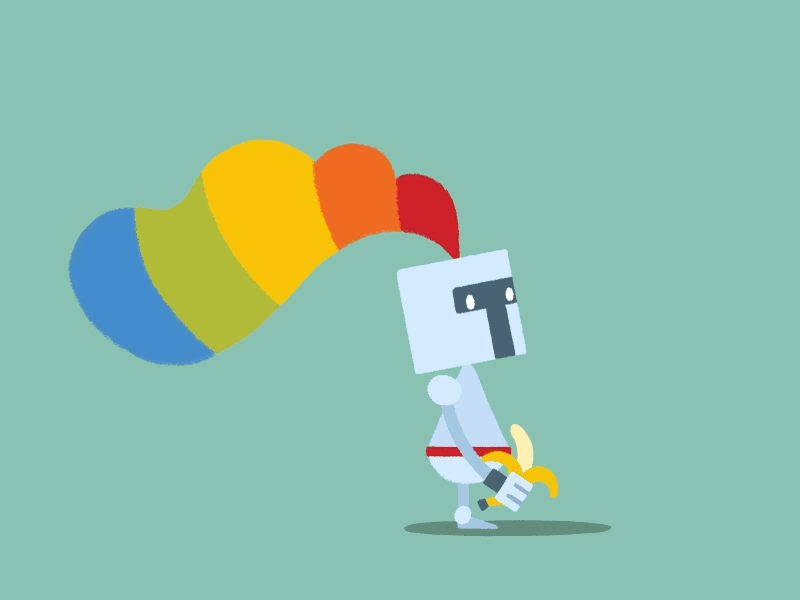 The knight and a banana animation banana character children gif knight rainbow robot