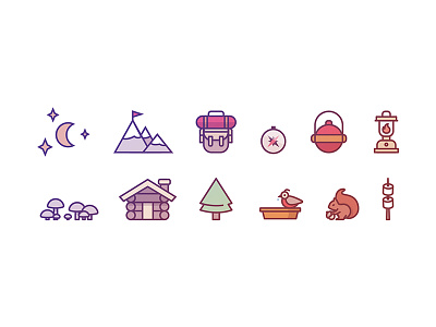 Mountain 2 backpack icons illustration mountain mushrooms travel vacation