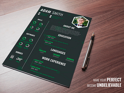 Resume Business Template black business education green languages resume template white