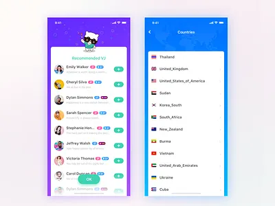 Recommend & Countries List list ui