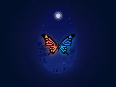 A chrysalis became a butterfly beautiful butterfly cartoon chrysalis color colorful flat flower illustration night vector
