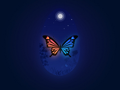 A chrysalis became a butterfly beautiful butterfly cartoon chrysalis color colorful flat flower illustration night vector