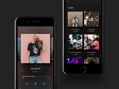 Music App app clean dark home minimal music ui ux