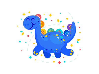 Fantasy Dinosaur Illustration animal brontosaurus cartoon character children colorful creative cute sweet design dinosaur fairy tale fantasy flat flat clipart illustration kawaii logo magic mascot sticker