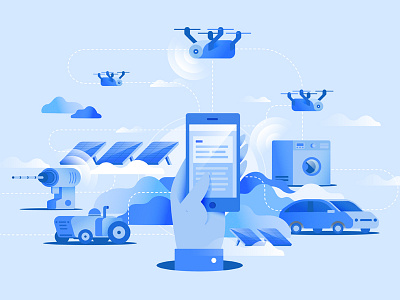 IOT Illustration blue car drone iot method phone