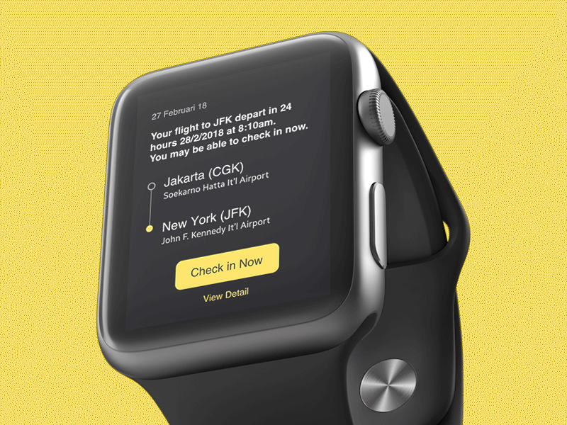 Notification your Flight 'Check in Now' ⠿ tiket.com app apps clean concept design exploration flight ios iwatch tiket flight tiket.com travel ui