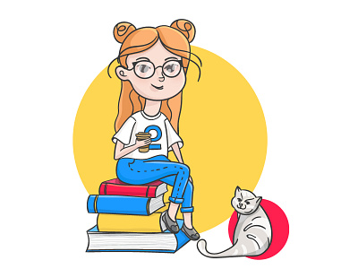 👩🏼🐈 books brand bright cat character coffee girl it yellow