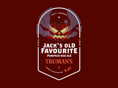 Jack's Old Favourite ale beer brewery burgundy halloween illustration pump clip pumpkin spooky trumans