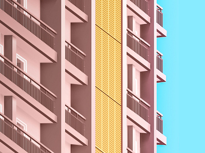 Balcony blue building chennai illustration minimal pastal perspective shadow tall