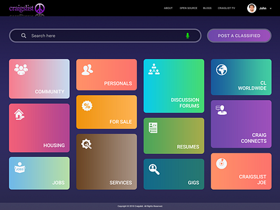 Craigslist Homepage | Concept cards classified craigslist gradients homepage redesign ui ux webpage website
