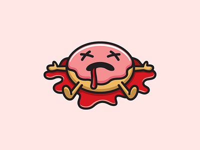 Dead Donut blood bloody cartoon cute daily life dead death donut doughnut food eat fun funny illustration illustrative jelly strawberry joke humor logo branding poor knockout