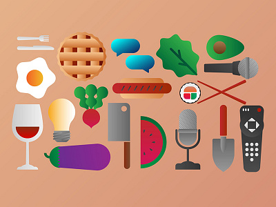 foooood avocado chef night egg eggplant fork kale mic pie remote control sushi watermelon wine