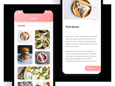 Crave Feed app clean design food illustration ios11 iphone iphone x mobile ui uiux ux