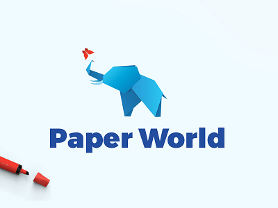 Paper World awesome blue butterfly elephant logo design modern origami paper shape world