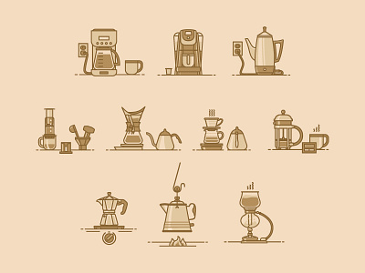 Brewing Methods brewing coffee design icons illustration vector