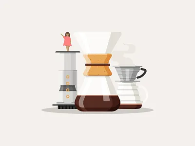 Coffee Choices aeropress chemex coffee illustration lady little people people v60