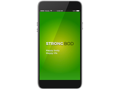 Strong Bod Splash Screen black bod body green happy life mobile phone radial gradient strong white