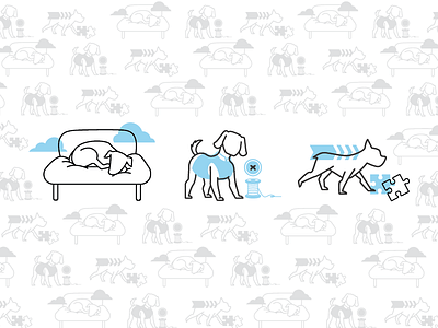 Product Features Illustrations for Gooby Pet animal cute dog illustration move pet run sleep style vector