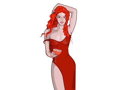 Red gin gin gintonic illustration liquor red redhead vector woman