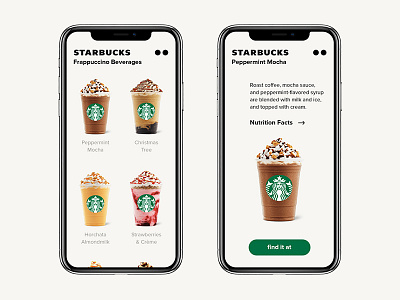 Starbucks app / Concept / Menu app application coffee concept green grid menu mobile starbucks tea ui ux