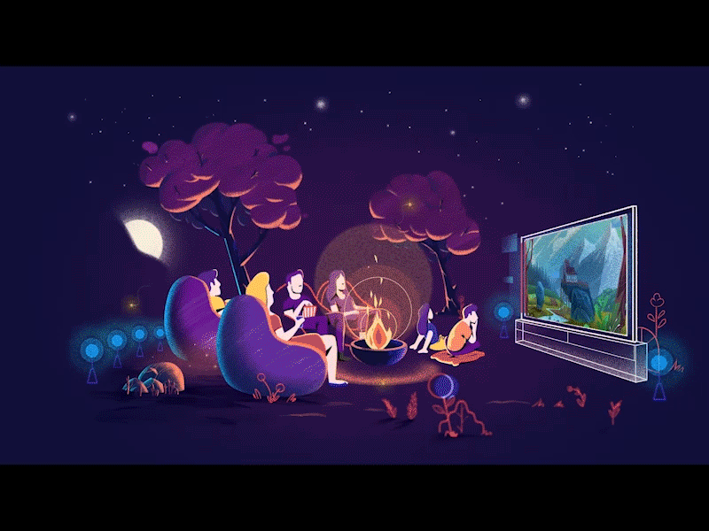 camping animation fire illustration